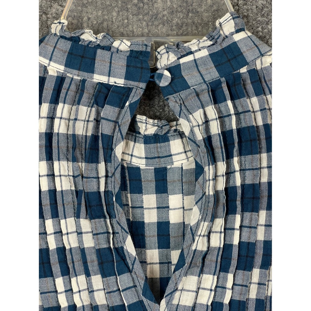 Urban Outfitters Plaid Tunic Women Size L Blue White Excellent Ruffle Sleeve - Picture 5 of 13